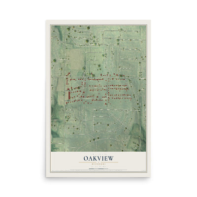 Map of Oakview, Missouri, 12 x 18 inch unframed archival matte print
