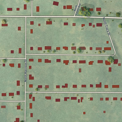 Close-up of the map of Oakview, Missouri print showing street and building detail