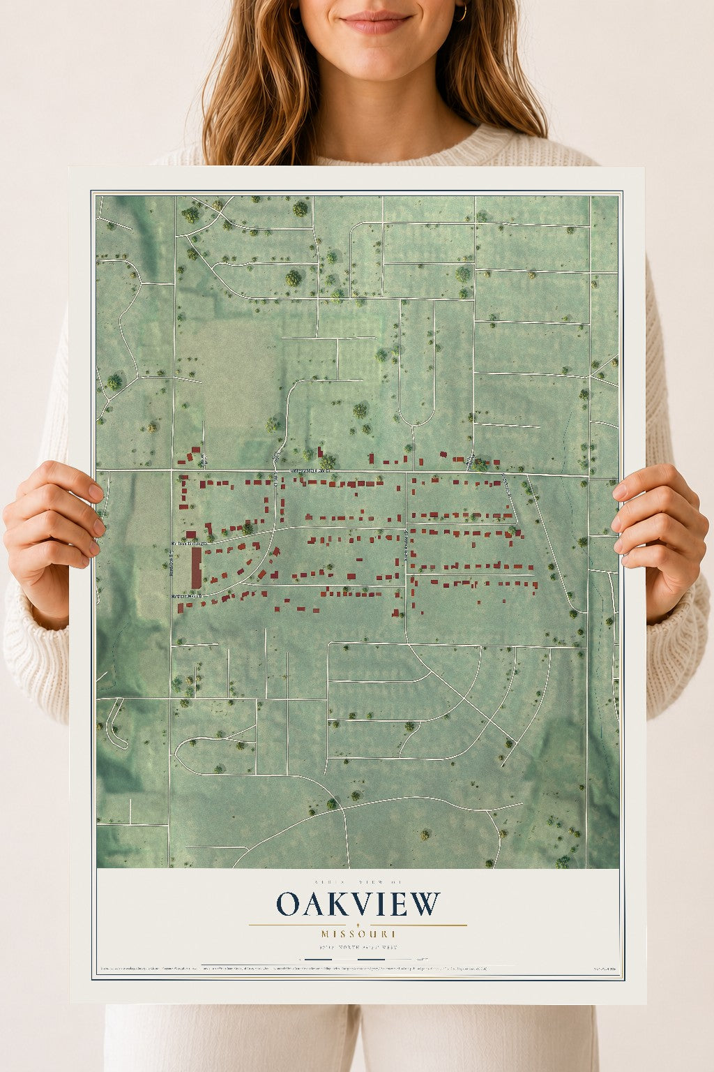 Map of Oakview, Missouri, 18 x 24 inch unframed archival matte print