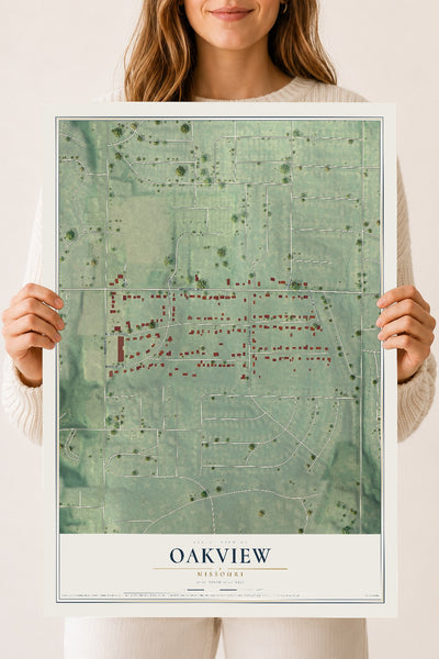 Map of Oakview, Missouri, 18 x 24 inch unframed archival matte print