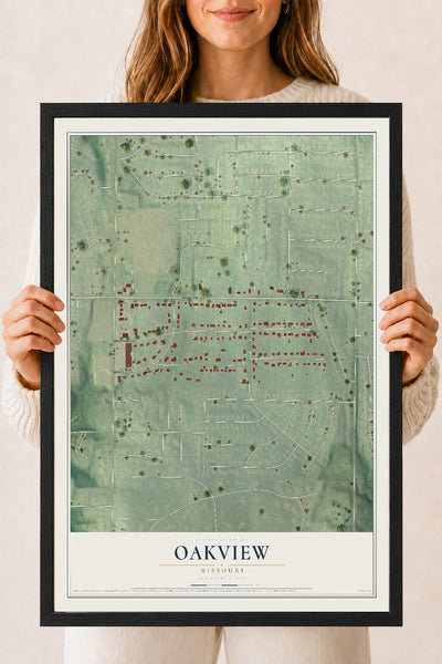 Map of Oakview, Missouri, 18 x 24 inch print in a black wood frame