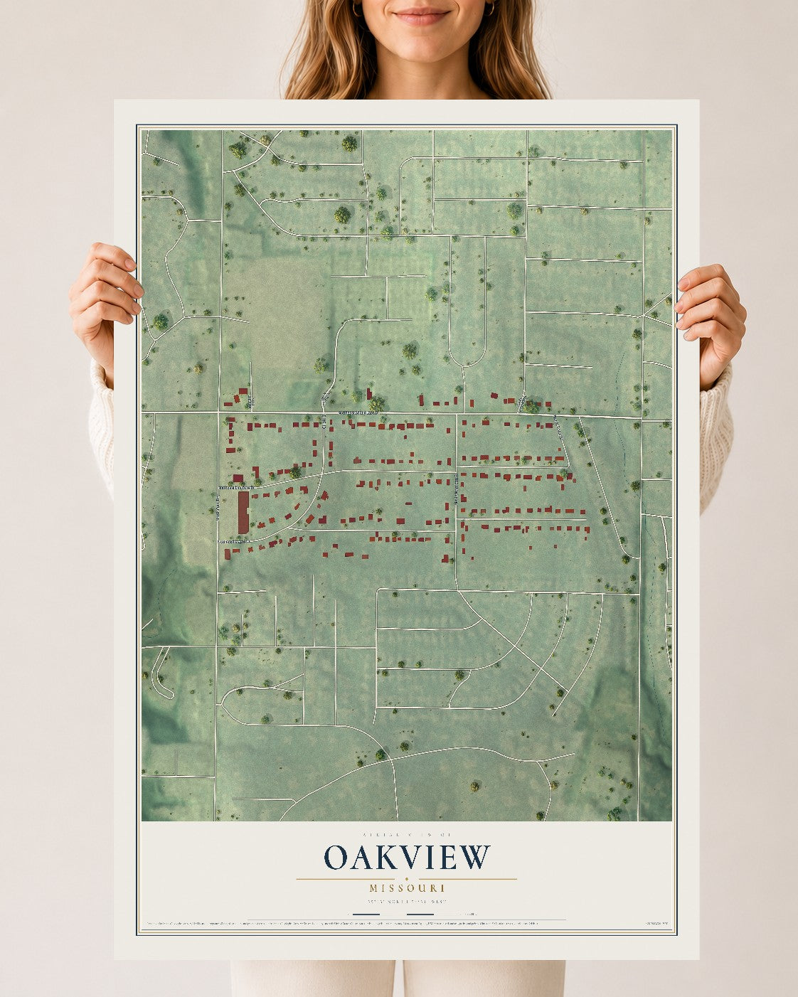 Map of Oakview, Missouri, 24 x 36 inch unframed archival matte print