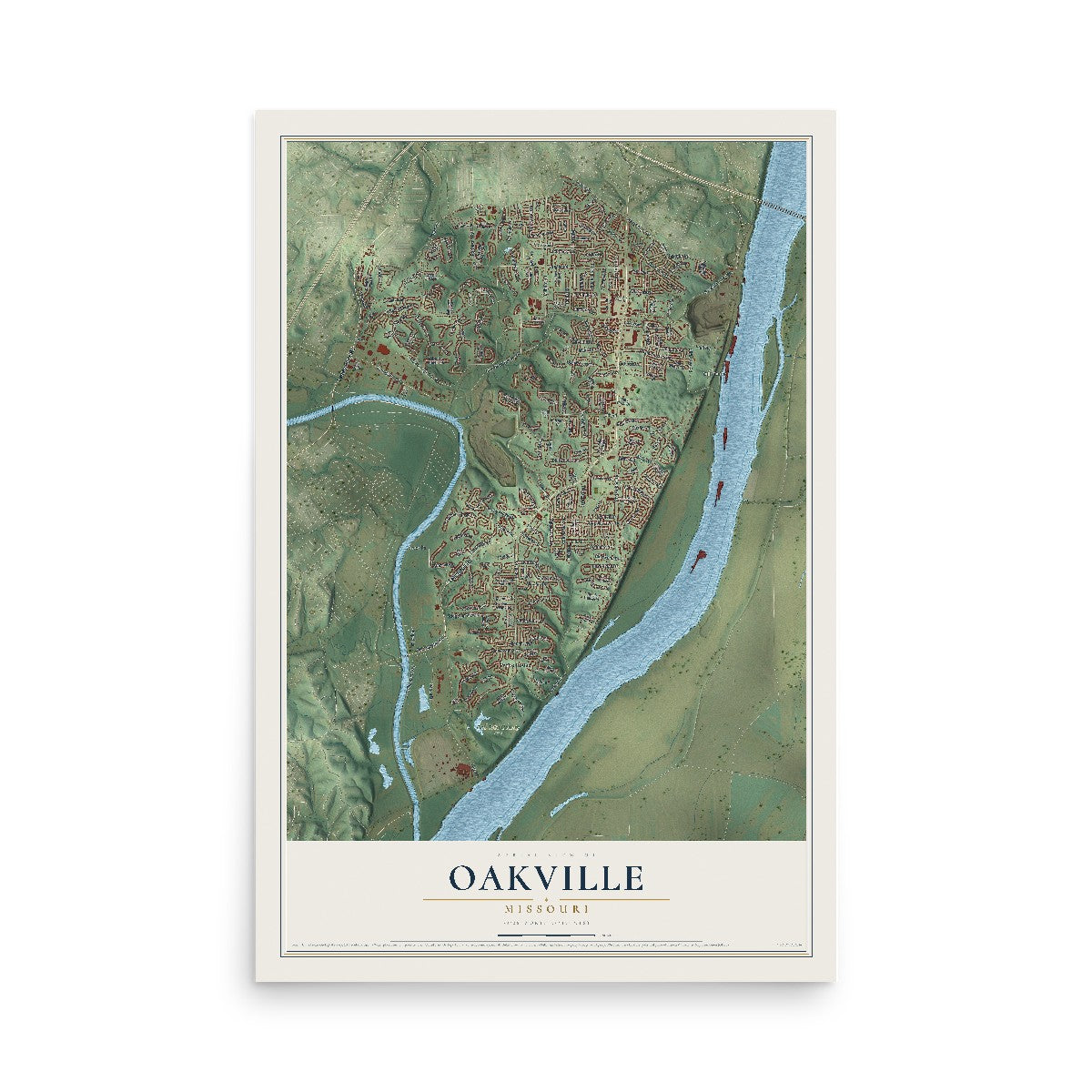 Map of Oakville, Missouri, 12 x 18 inch unframed archival matte print