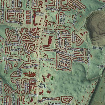 Second close-up of the map of Oakville, Missouri print showing more streets and buildings