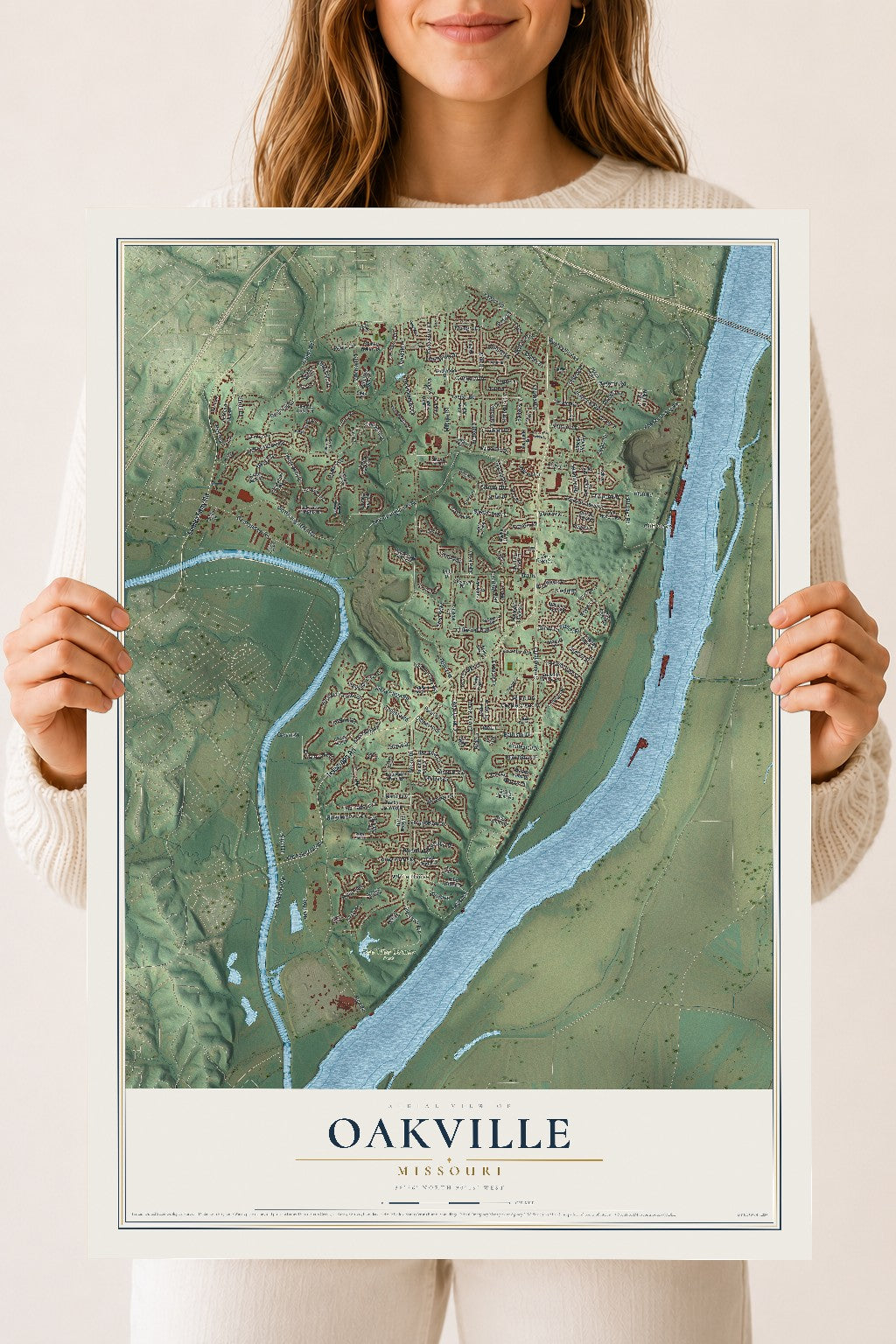 Map of Oakville, Missouri, 18 x 24 inch unframed archival matte print