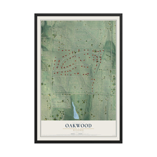 Map of Oakwood, Missouri, 12 x 18 inch print in a black wood frame
