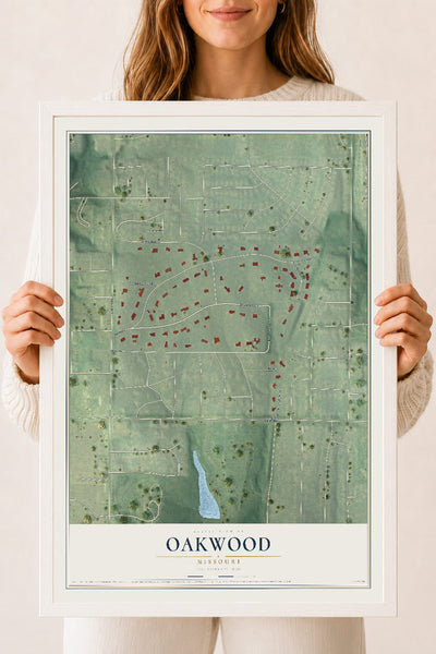 Map of Oakwood, Missouri, 18 x 24 inch print in a white wood frame