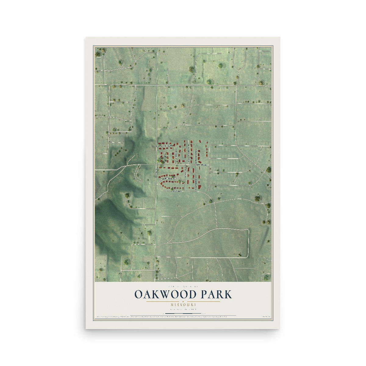 Map of Oakwood Park, Missouri, 12 x 18 inch unframed archival matte print