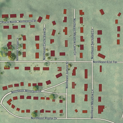 Close-up of the map of Oakwood Park, Missouri print showing street and building detail