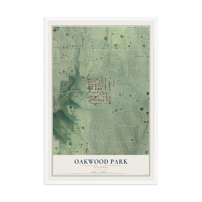 Map of Oakwood Park, Missouri, 12 x 18 inch print in a white wood frame