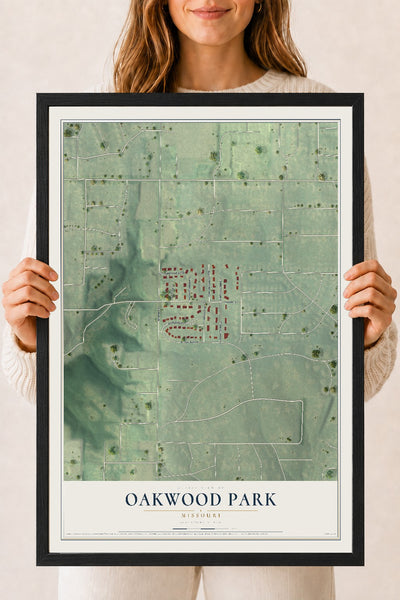 Map of Oakwood Park, Missouri, 18 x 24 inch print in a black wood frame