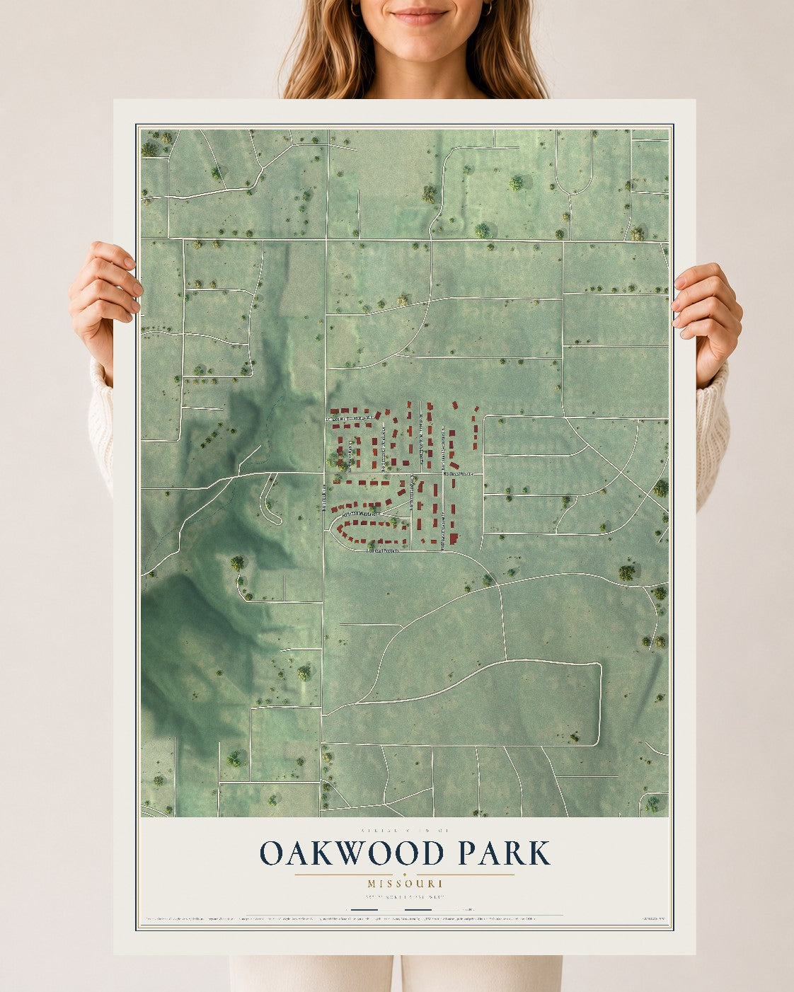 Map of Oakwood Park, Missouri, 24 x 36 inch unframed archival matte print