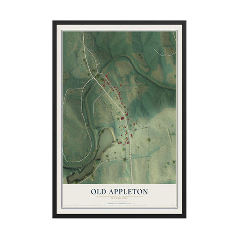 Map of Old Appleton, Missouri, 12 x 18 inch print in a black wood frame