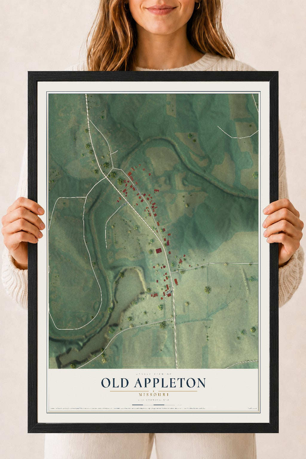 Map of Old Appleton, Missouri, 18 x 24 inch print in a black wood frame