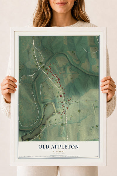 Map of Old Appleton, Missouri, 18 x 24 inch print in a white wood frame
