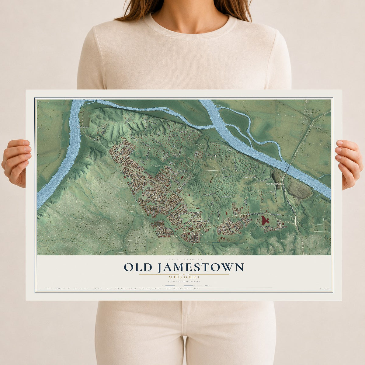 Map of Old Jamestown, Missouri, 12 x 18 inch unframed archival matte print