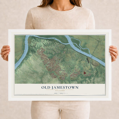 Map of Old Jamestown, Missouri, 12 x 18 inch print in a white wood frame