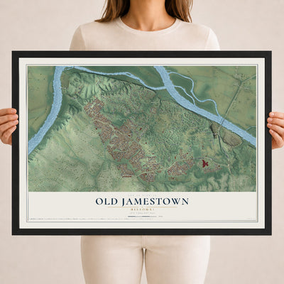 Map of Old Jamestown, Missouri, 18 x 24 inch print in a black wood frame