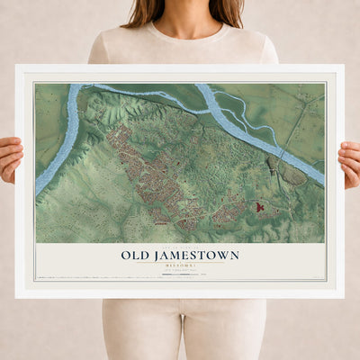 Map of Old Jamestown, Missouri, 18 x 24 inch print in a white wood frame