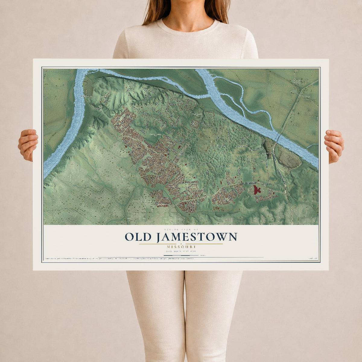 Map of Old Jamestown, Missouri, 24 x 36 inch unframed archival matte print
