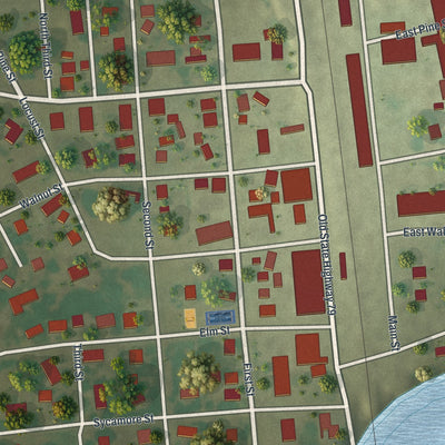 Close-up of the map of Old Monroe, Missouri print showing street and building detail