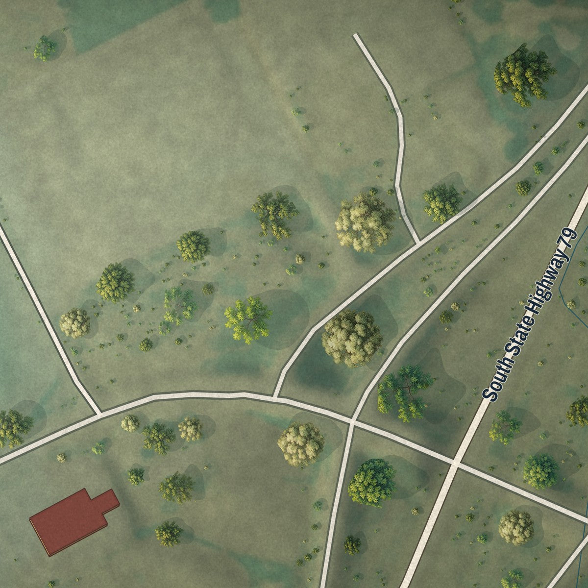 Second close-up of the map of Old Monroe, Missouri print showing more streets and buildings