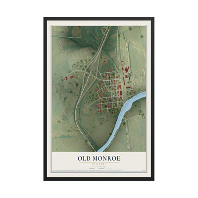 Map of Old Monroe, Missouri, 12 x 18 inch print in a black wood frame