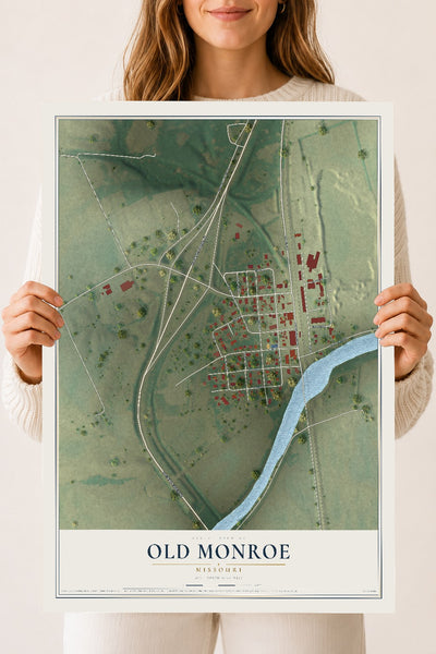 Map of Old Monroe, Missouri, 18 x 24 inch unframed archival matte print