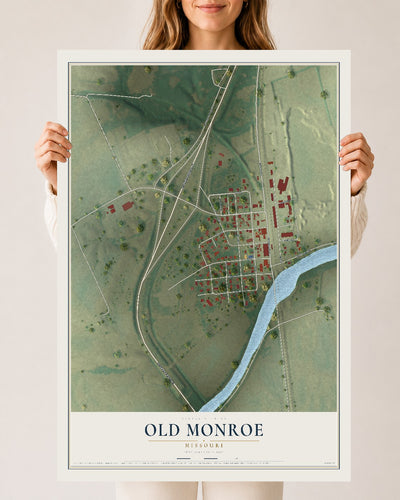 Map of Old Monroe, Missouri, 24 x 36 inch unframed archival matte print