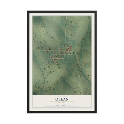 Map of Olean, Missouri, 12 x 18 inch print in a black wood frame