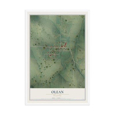 Map of Olean, Missouri, 12 x 18 inch print in a white wood frame