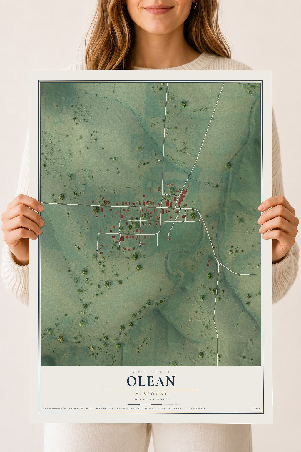 Map of Olean, Missouri, 18 x 24 inch unframed archival matte print