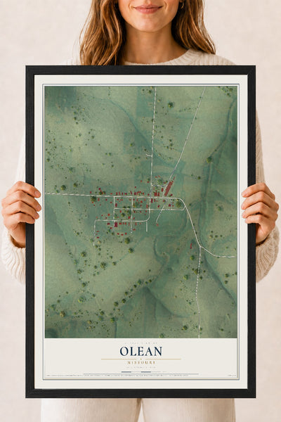 Map of Olean, Missouri, 18 x 24 inch print in a black wood frame