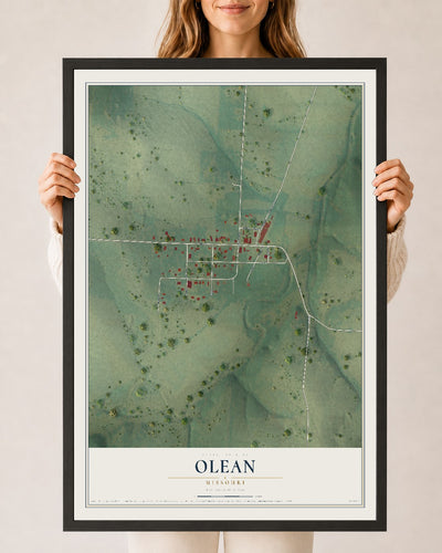 Map of Olean, Missouri, 24 x 36 inch print in a black wood frame