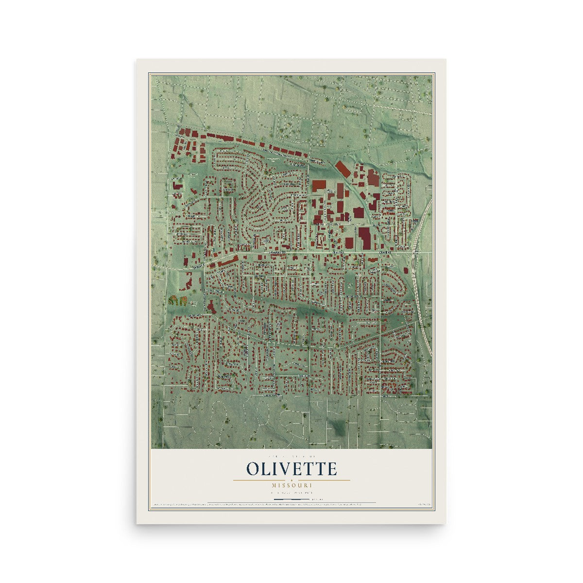 Map of Olivette, Missouri, 12 x 18 inch unframed archival matte print