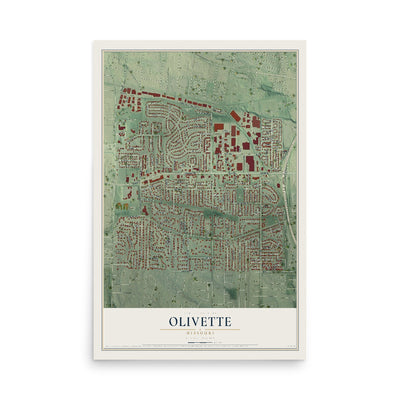 Map of Olivette, Missouri, 12 x 18 inch unframed archival matte print