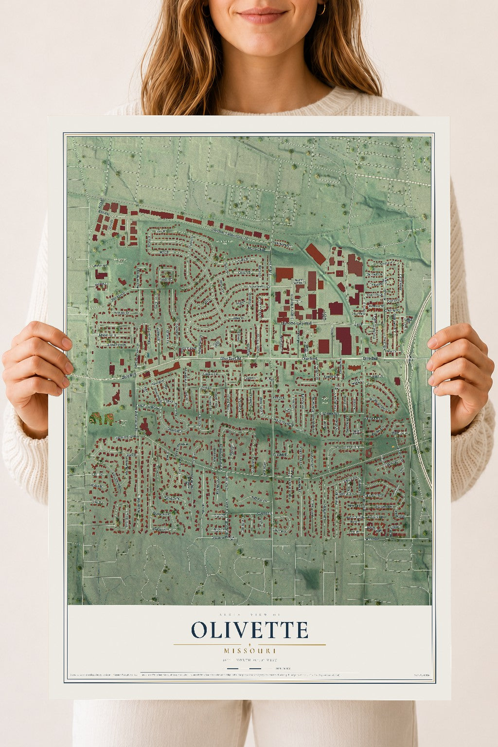 Map of Olivette, Missouri, 18 x 24 inch unframed archival matte print