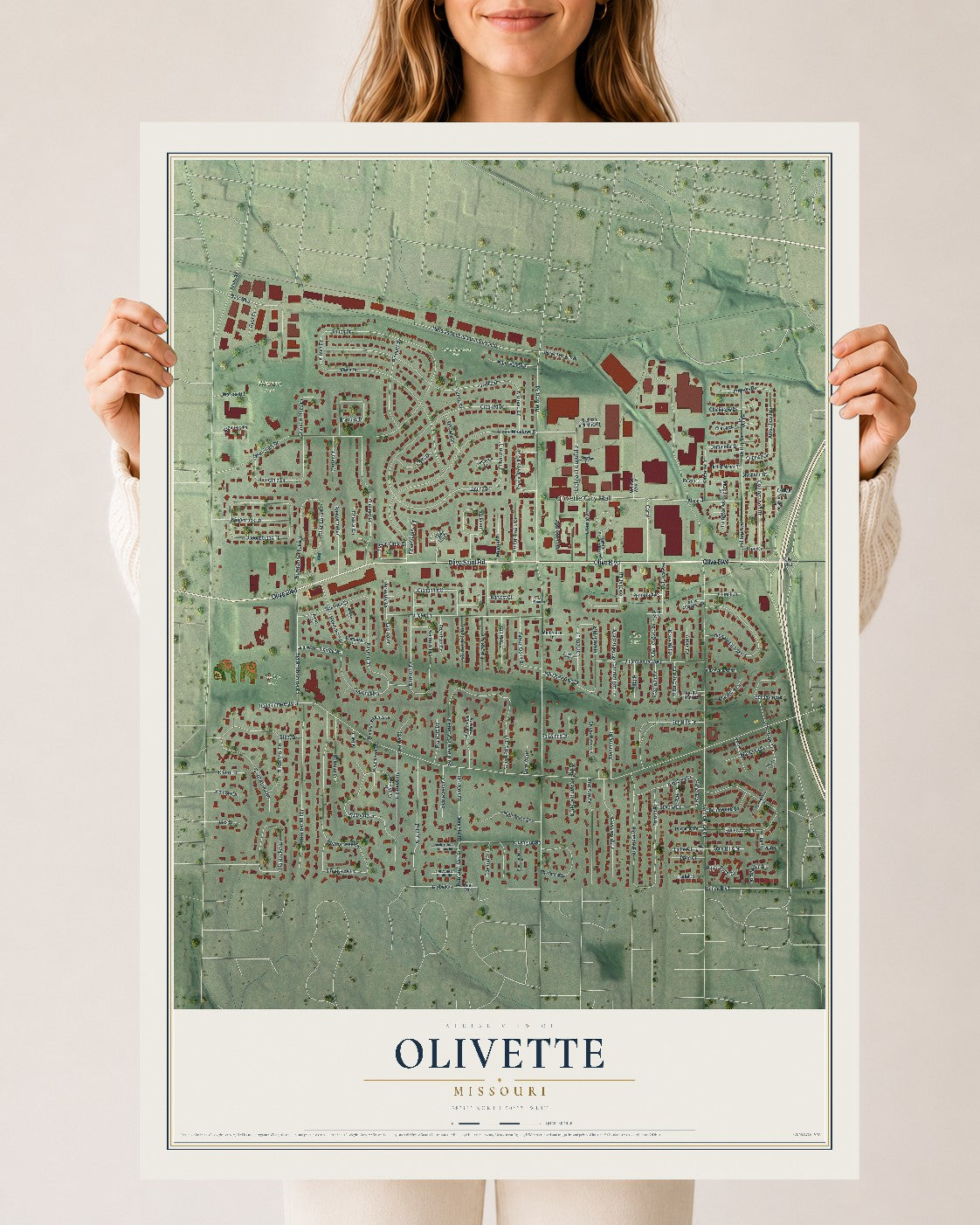 Map of Olivette, Missouri, 24 x 36 inch unframed archival matte print