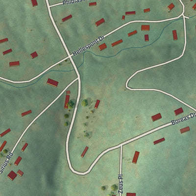 Second close-up of the map of Olympian Village, Missouri print showing more streets and buildings