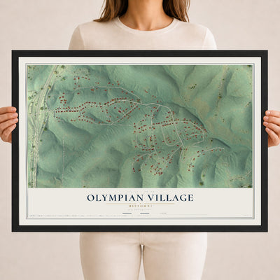 Map of Olympian Village, Missouri, 18 x 24 inch print in a black wood frame