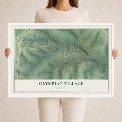 Map of Olympian Village, Missouri, 24 x 36 inch print in a white wood frame