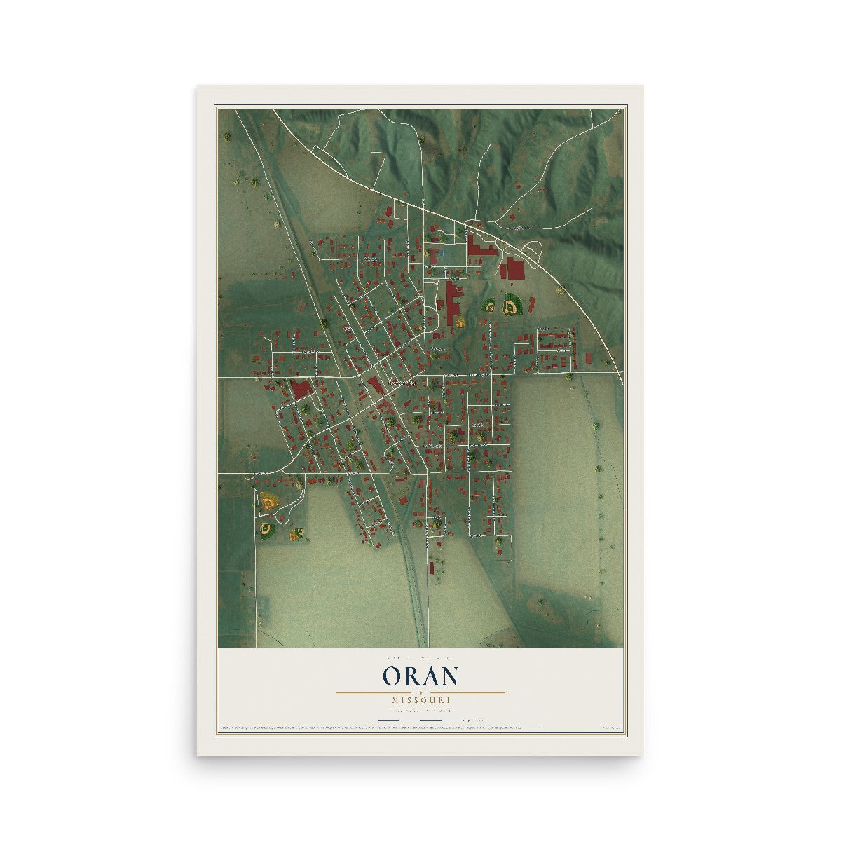Map of Oran, Missouri, 12 x 18 inch unframed archival matte print