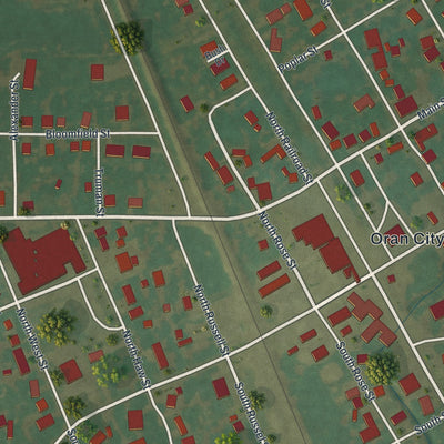 Close-up of the map of Oran, Missouri print showing street and building detail