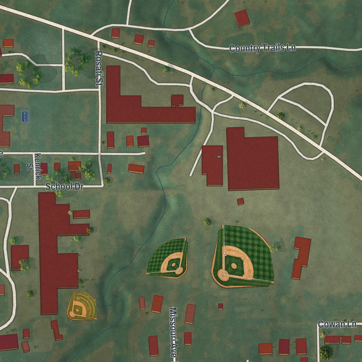 Second close-up of the map of Oran, Missouri print showing more streets and buildings