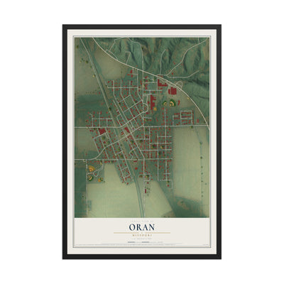 Map of Oran, Missouri, 12 x 18 inch print in a black wood frame