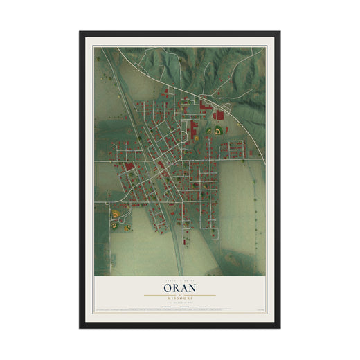 Map of Oran, Missouri, 12 x 18 inch print in a black wood frame