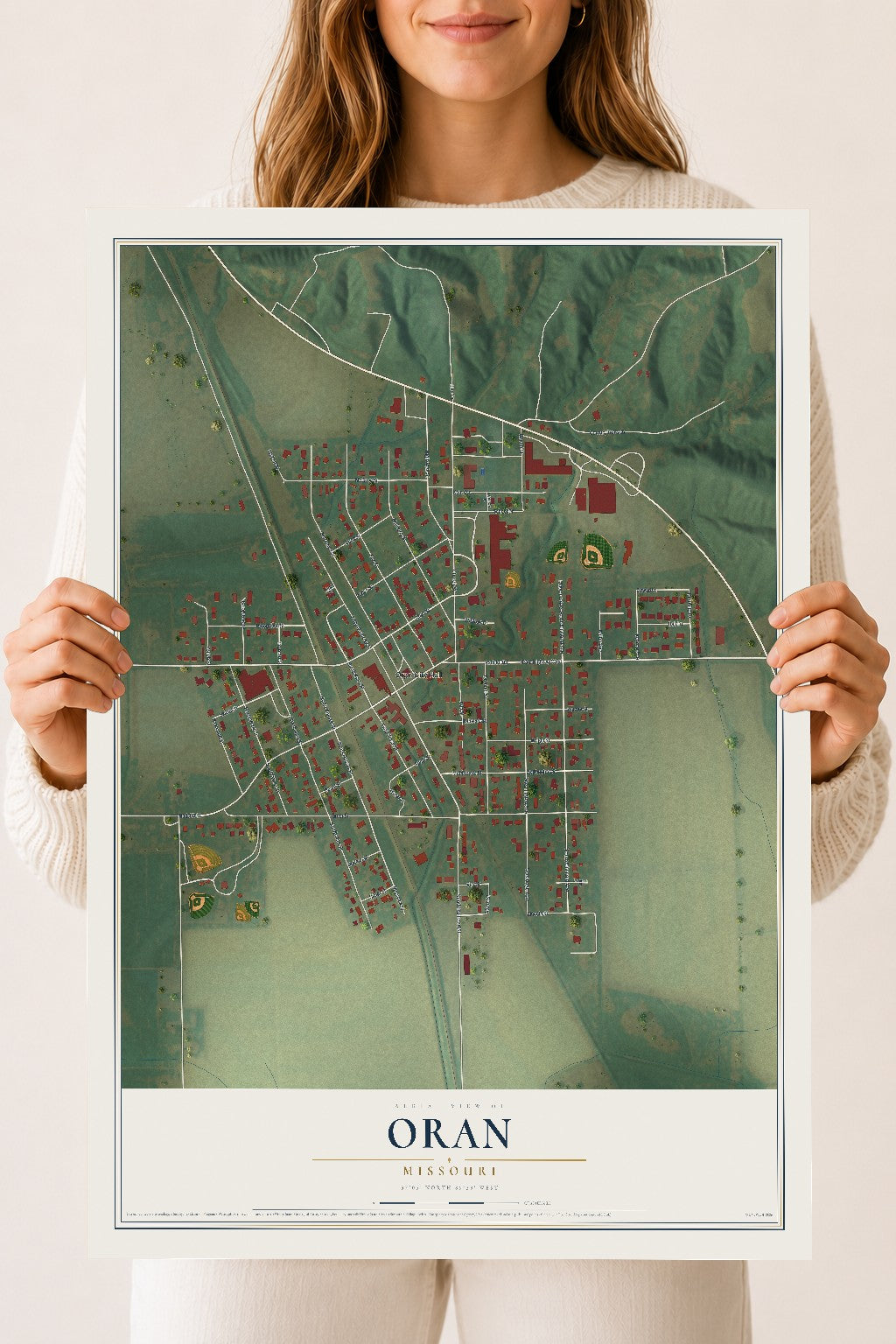 Map of Oran, Missouri, 18 x 24 inch unframed archival matte print