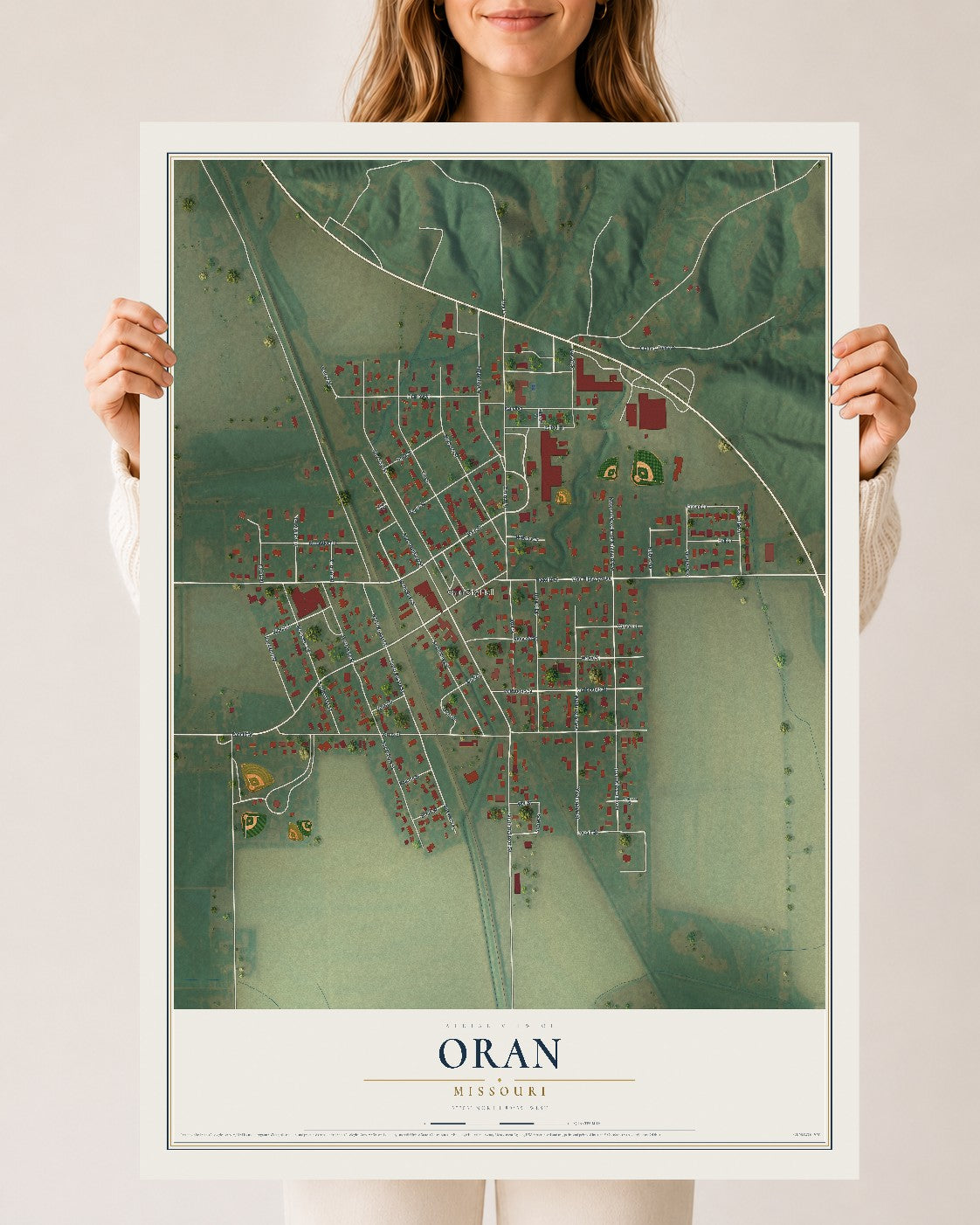 Map of Oran, Missouri, 24 x 36 inch unframed archival matte print