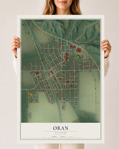 Map of Oran, Missouri, 24 x 36 inch unframed archival matte print