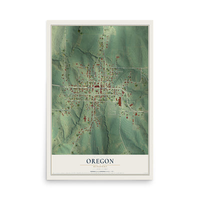 Map of Oregon, Missouri, 12 x 18 inch unframed archival matte print